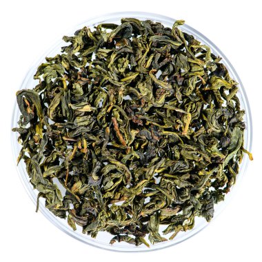 closeup of Bao Zhong Oolong Tea isolated on white background