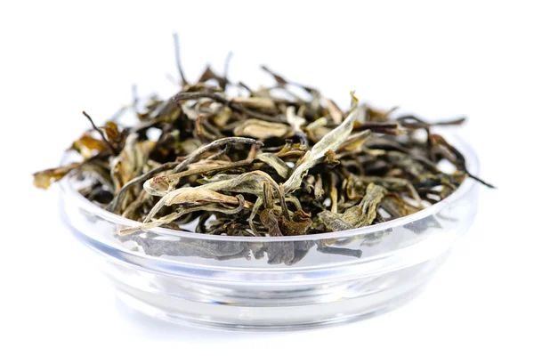 Closeup of shen Puer loose Yunnan Bai Cha, isolated on white bac — Φωτογραφία Αρχείου