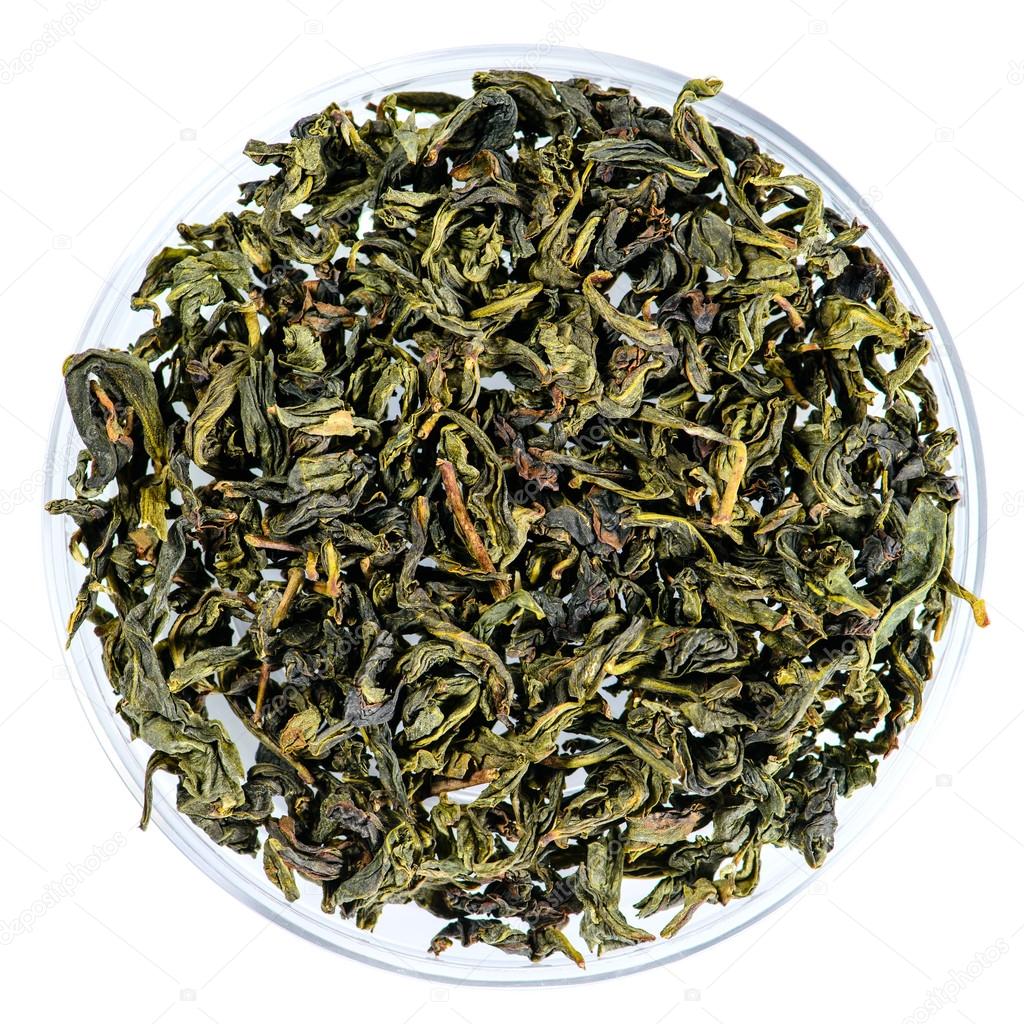 closeup of Bao Zhong Oolong Tea isolated on white background