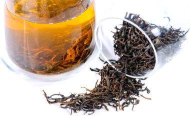 close-up of Altay Russian herbal tea Willow-herb (lat. Chamerion angustifolium), herbal tea brewed in a teapot