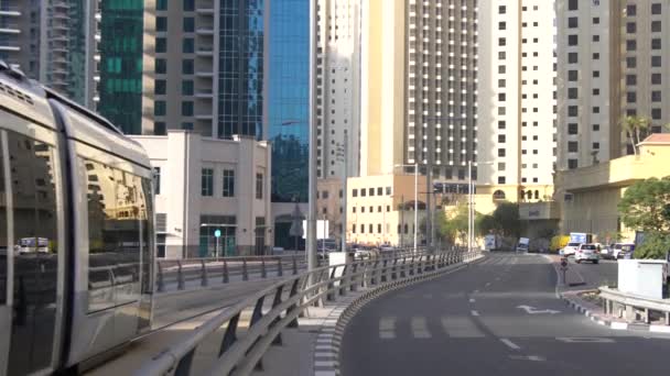 Dubai Förenade Arabemiraten Ruari 2020 Morgonutsikt Över Den Nya Spårvagnstjänsten — Stockvideo