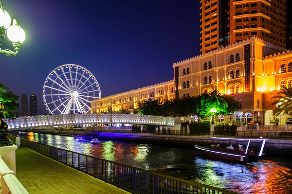 Night view of Qanat Al Qasba. Sharjah.UAE — Stock Photo, Image