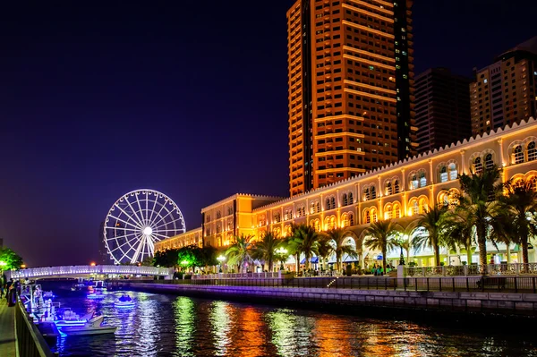 Night view of Qanat Al Qasba. Sharjah.UAE — Stock Photo, Image