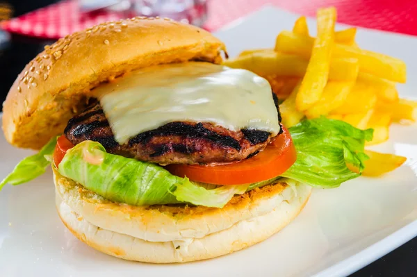 Burger och pommes frites. — Stockfoto