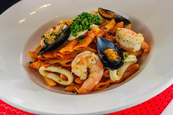 Plate of sea food pasta — Stock Photo, Image