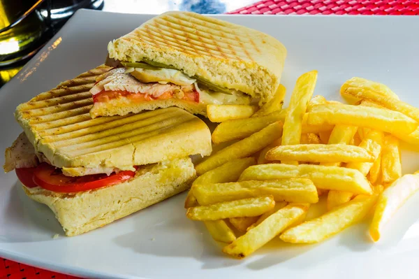 Friska tonfisk panini smörgåsar med pommes frites — Stockfoto