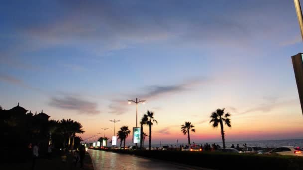 Vidéo du coucher du soleil sur l'île artificielle de Palm Jumeirah, Dubaï, EAU — Video