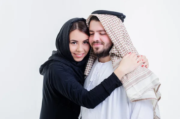 Portrait of attractive arabic couple,dressed middle eastern way. — Stock Photo, Image