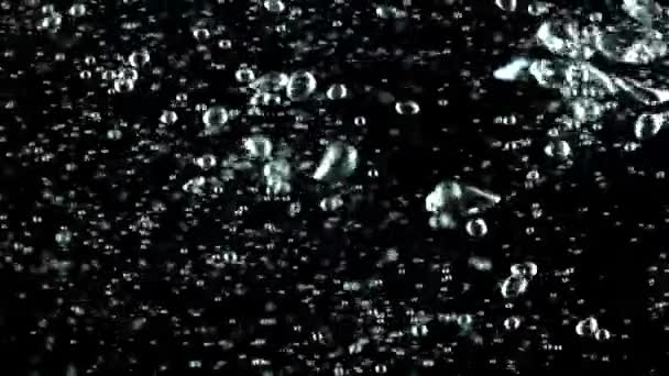 Slow motion video of bubbles floating under water against black background — Stock Video