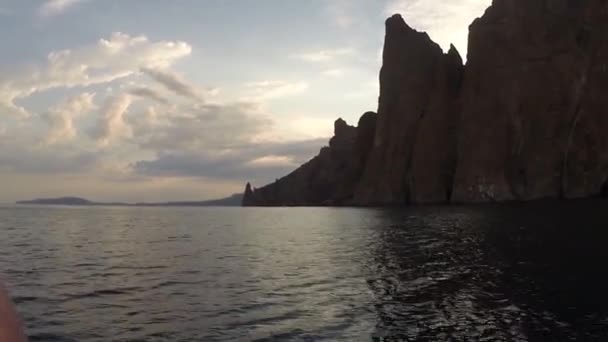 Kara Dag volcano rocks, Crimea, view from the sea — Stock Video