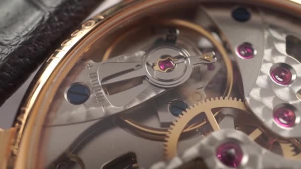 Macro dolly video of wrist watch mechanism — Stock Video