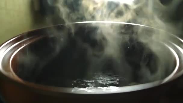 Відео повільного руху приготування макаронних виробів у киплячій воді — стокове відео