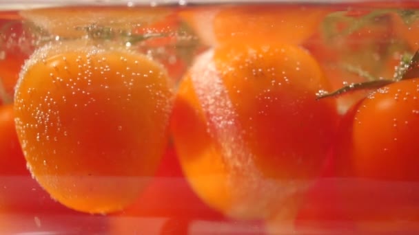 Pomodori maturi piccoli che bollono in una pentola di vetro — Video Stock