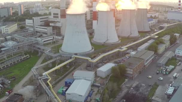 Moskauer Wärmekraftwerk Antenne Sonnenuntergang Video — Stockvideo