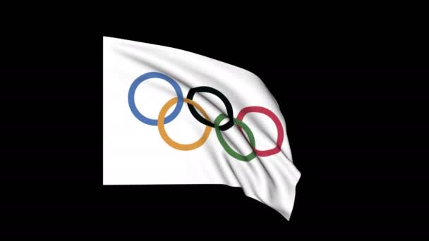オリンピック旗を羽ばたき、黒の背景が分離されました。4 k Cg、Prores、アルファ — ストック動画