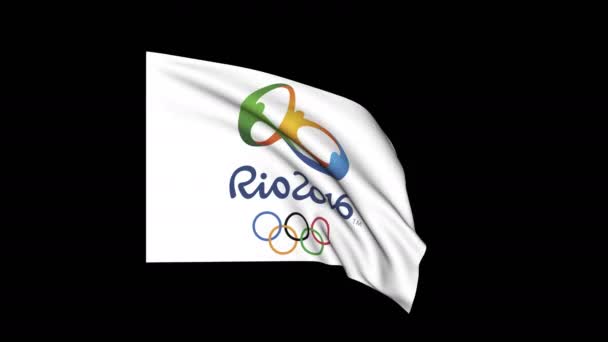 Acenando com a bandeira dos Jogos Olímpicos de 2016 no Rio, isolado. 4K CG render, ProRes com alfa — Vídeo de Stock