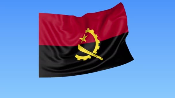 Bandeira ondulada de Angola, laço sem costura. Tamanho exacto, fundo azul. Parte de todos os países definidos. ProRes 4K com alfa . — Vídeo de Stock