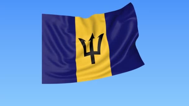 Ondeando la bandera de Barbados, lazo sin costuras. Tamaño exacto, fondo azul. Parte de todos los países establecidos. ProRes 4K con alfa . — Vídeos de Stock