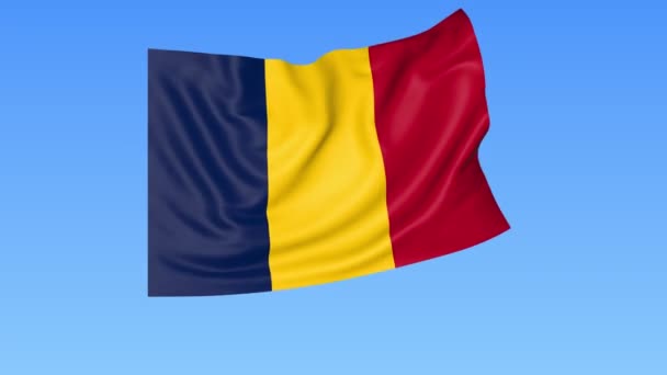 Drapeau agitant du Tchad, boucle transparente. Taille exacte, fond bleu. Partie de tous les pays fixés. ProRes 4K avec alpha . — Video