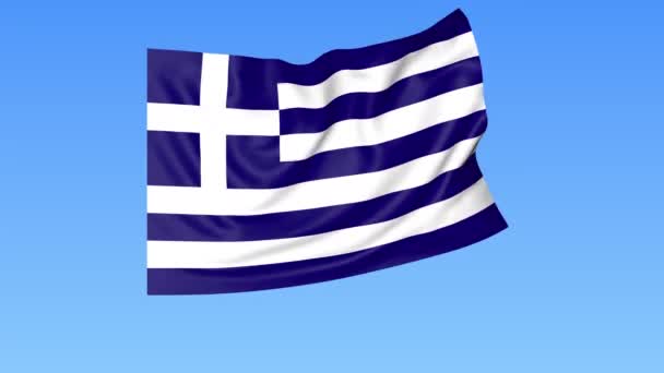 Bandera ondeando de Grecia, lazo sin costuras. Tamaño exacto, fondo azul. Parte de todos los países establecidos. ProRes 4K con alfa . — Vídeos de Stock