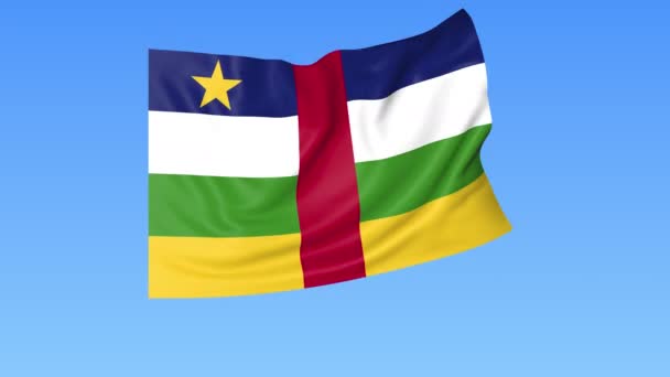 Bandiera sventolante della Repubblica Centrafricana, anello senza cuciture. Dimensioni esatte, sfondo blu. Parte di tutti i paesi insieme 4K ProRes — Video Stock
