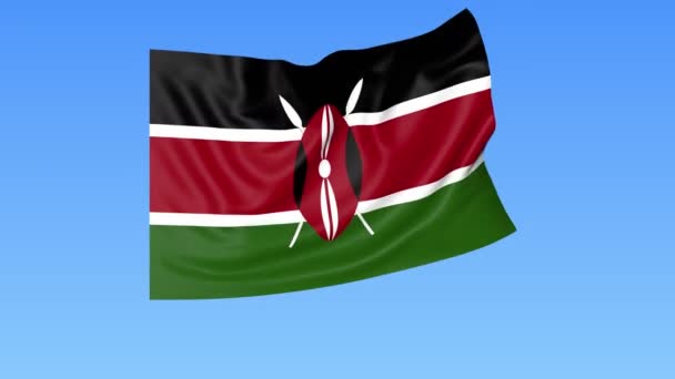 Bandiera sventolante del Kenya, anello senza cuciture. Dimensioni esatte, sfondo blu. Parte di tutti i paesi impostati. ProRes 4K con alfa . — Video Stock