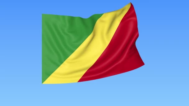 Drapeau agitant de Kongo, boucle transparente. Taille exacte, fond bleu. Partie de tous les pays fixés. ProRes 4K avec alpha . — Video