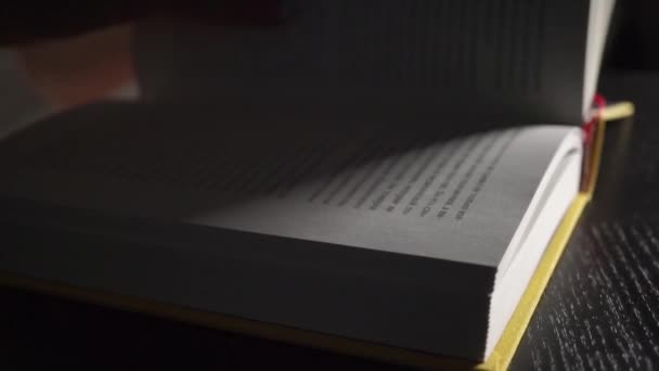 Woman turning over pages of the book. Slow motion video — Stock Video