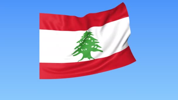 Lübnan, sorunsuz döngü bayrağı sallayarak. Tam boyut, mavi arka plan. Tüm ülkeler ayarlayın. 4k Prores alpha ile. — Stok video