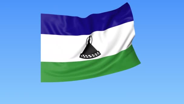 Ondeando la bandera de Lesotho, lazo sin costuras. Tamaño exacto, fondo azul. Parte de todos los países establecidos. ProRes 4K con alfa . — Vídeo de stock