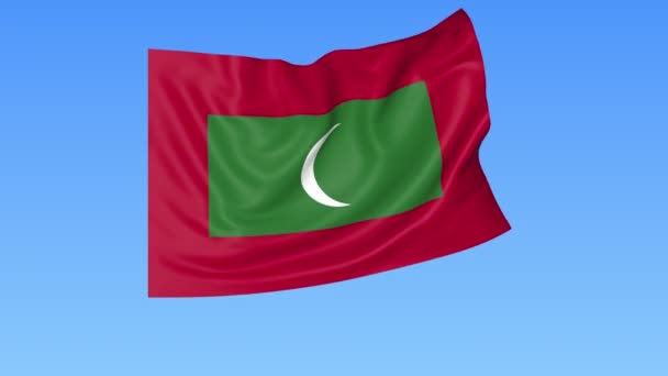 Drapeau ondulé des Maldives, boucle sans couture. Taille exacte, fond bleu. Partie de tous les pays fixés. ProRes 4K avec alpha . — Video