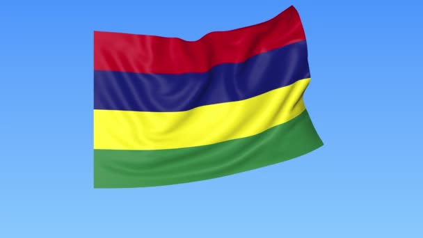 Wapperende vlag van Mauritius, naadloze loops. Exacte grootte, blauwe achtergrond. Deel van alle landen ingesteld. 4k Prores met alpha. — Stockvideo