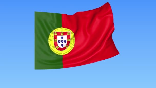 Zwaaiende vlag van Portugal, naadloze lus. Exacte grootte, blauwe achtergrond. Een deel van alle landen ingesteld. 4k ProRes met alpha. — Stockvideo