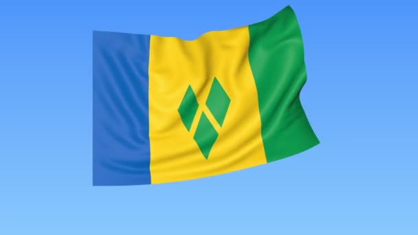 Waving flag of Saint Vincent and the Grenadines, seamless loop. Exact size, blue background. Part of all countries set — Stock Video