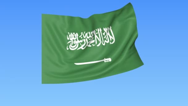 Drapeau agitant de l'Arabie Saoudite, boucle transparente. Taille exacte, fond bleu. Partie de tous les pays fixés. ProRes 4K — Video