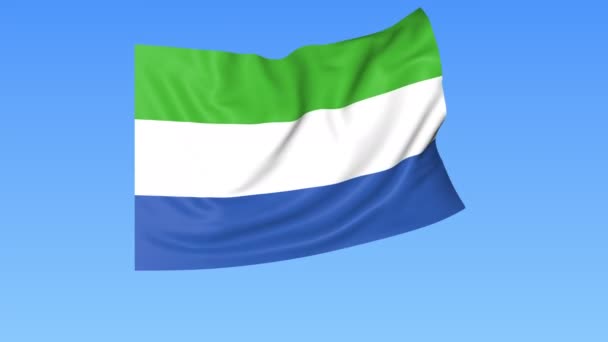 Zwaaiende vlag van Sierra Leone, naadloze lus. Exacte grootte, blauwe achtergrond. Een deel van alle landen ingesteld. 4k ProRes met alpha — Stockvideo