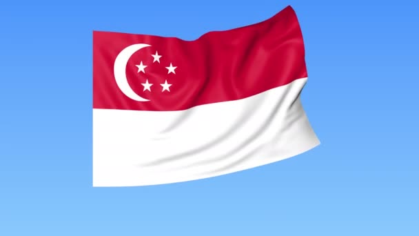 Integetett zászlaja Szingapúr, zökkenőmentes hurok. Pontos méret, kék háttér. A megadott országok egy része. 4k ProRes alfa — Stock videók