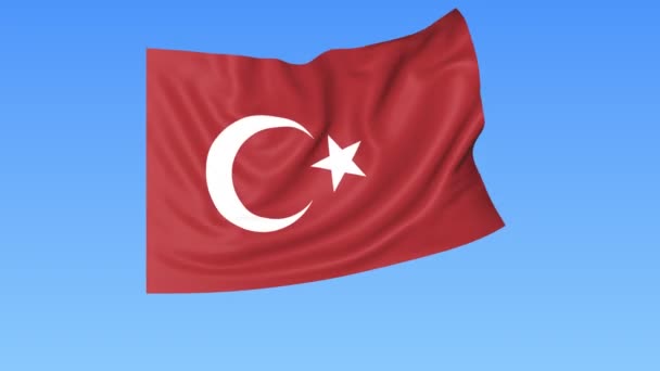 Flagge der Türkei schwenkend, nahtlose Schleife. genaue Größe, blauer Hintergrund. Teil aller Länder gesetzt. 4k prores mit Alpha — Stockvideo