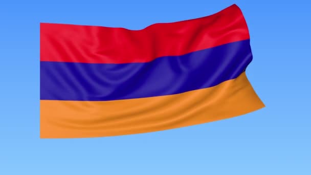 Zwaaiende vlag van Armenië, naadloze lus. Exacte grootte, blauwe achtergrond. Een deel van alle landen ingesteld. 4k ProRes met alpha — Stockvideo