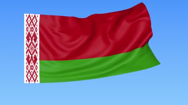 Bandeira ondulante da Bielorrússia, laço sem costura. Tamanho exacto, fundo azul. Parte de todos os países definidos. ProRes 4K com alfa — Vídeo de Stock