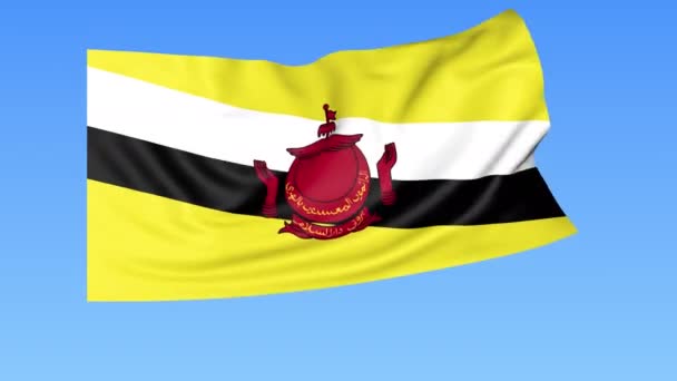 Zwaaiende vlag van Brunei, naadloze lus. Exacte grootte, blauwe achtergrond. Een deel van alle landen ingesteld. 4k ProRes met alpha — Stockvideo