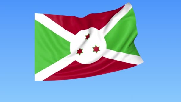 Flagge von Burundi schwenkend, nahtlose Schleife. genaue Größe, blauer Hintergrund. Teil aller Länder gesetzt. 4k prores mit Alpha — Stockvideo