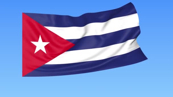 Zwaaiende vlag van Cuba, naadloze lus. Exacte grootte, blauwe achtergrond. Een deel van alle landen ingesteld. 4k ProRes met alpha — Stockvideo