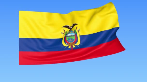 Flagge Ecuadors schwenkend, nahtlose Schleife. genaue Größe, blauer Hintergrund. Teil aller Länder gesetzt. 4k prores mit Alpha — Stockvideo