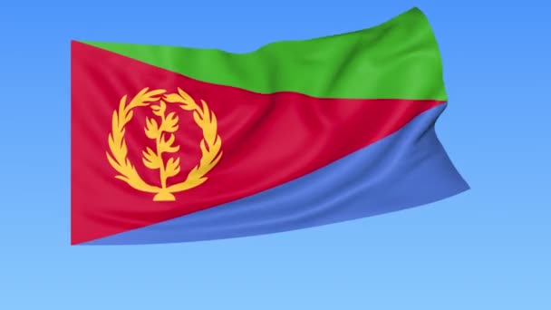 Eritre bayrağını sallıyor, kusursuz döngü. Tam boyutu, mavi arka plan. Tüm ülkelerin bir parçası ayarlandı. Alfa ile 4k Prores — Stok video