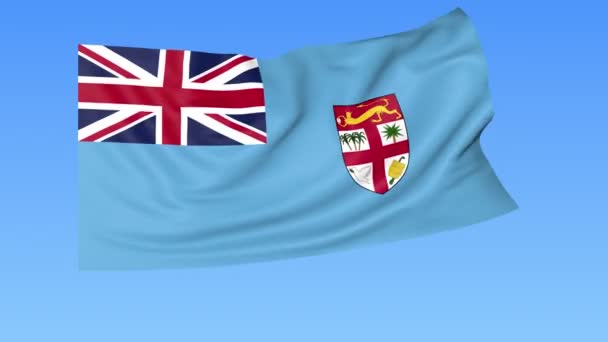 Integetett zászlaja Fidzsi-szigetek, zökkenőmentes hurok. Pontos méret, kék háttér. A megadott országok egy része. 4k ProRes alfa — Stock videók