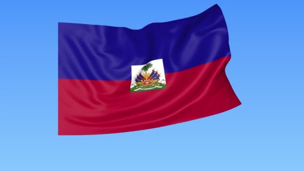 Bandeira acenando do Haiti, laço sem emenda. Tamanho exacto, fundo azul. Parte de todos os países definidos. ProRes 4K com alfa — Vídeo de Stock