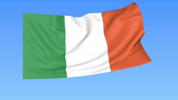 Bandeira ondulada da Irlanda, laço sem costura. Tamanho exacto, fundo azul. Parte de todos os países definidos. ProRes 4K com alfa — Vídeo de Stock