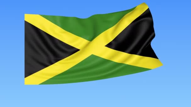 Bandeira ondulada da Jamaica, laço sem costura. Tamanho exacto, fundo azul. Parte de todos os países definidos. ProRes 4K com alfa — Vídeo de Stock
