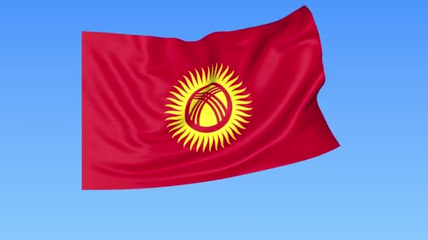 Размахивание флагом Кыргызстана, бесшовный цикл. Точный размер, синий фон. Часть всех стран установлена. 4K ProRes с альфой — стоковое видео